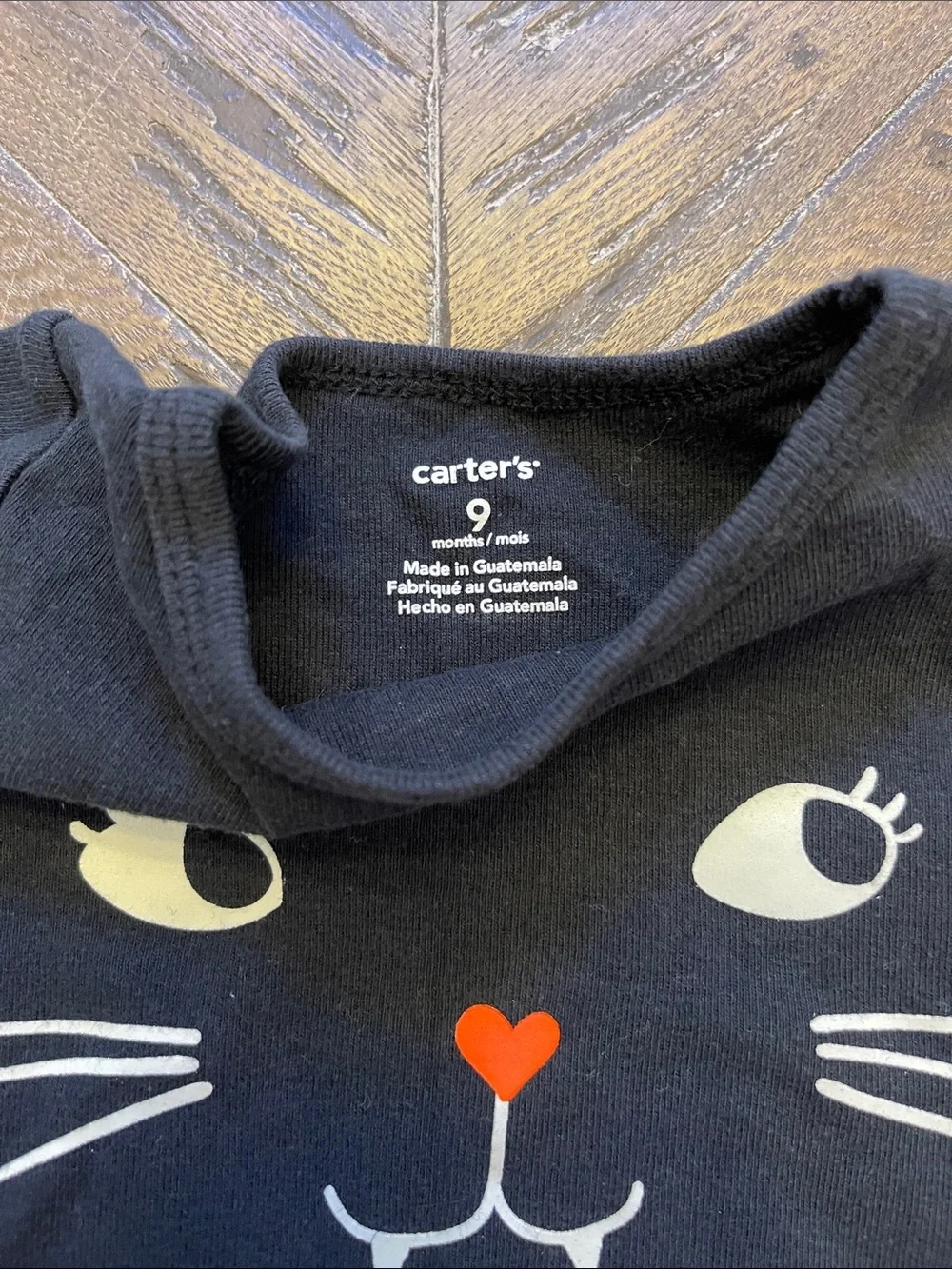 Carter's Black Long Sleeve Cat Face Tee with Orange Heart Nose